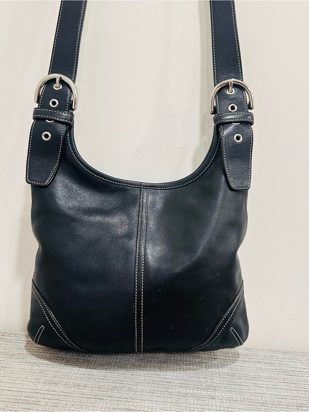 Vintage Coach Soho Hippie Black Leather Hobo Shoulder Bag 9549 Y2K Authentic
